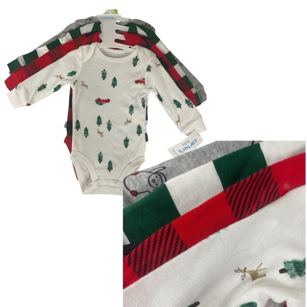 Carter's Baby 4 Piece Bodysuits Long Sleeve Christmas Holiday Print Size 3 mths